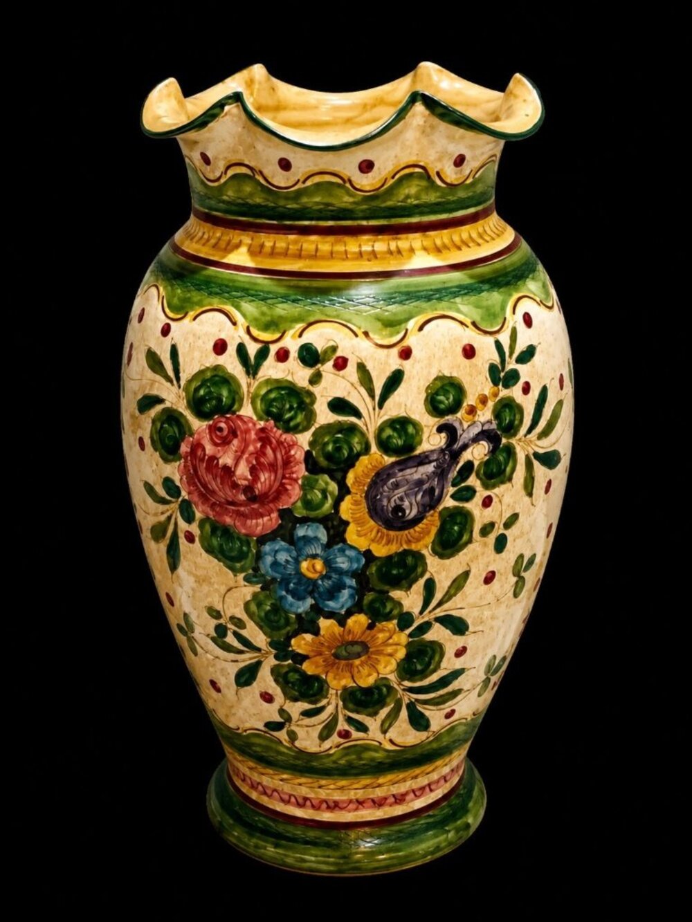 Large Classic Italian Deruta Majolica Pottery  Floor Vase Umbrella Holder Stand